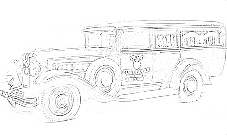 Leichenwagen-Oldtimer – Zeichnung der Pietät Sehring, Familienunternehmen in Langen